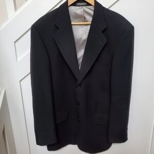 Solid Black Suit Jacket Wool Blazer 44 Tall